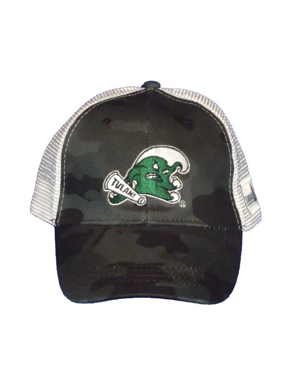 Tulane University Green Wave Mascot Angry Wave Camo Truckers Cap